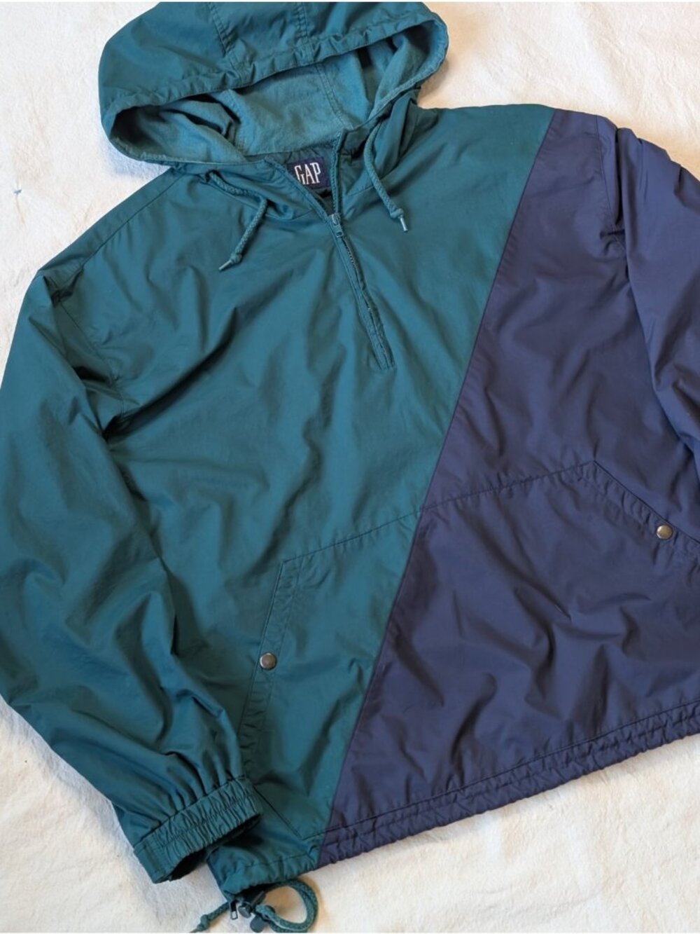 Gap Vintage 90s Two Tone Nylon Pull Over Hooded Anorak Windbreaker Men's Large